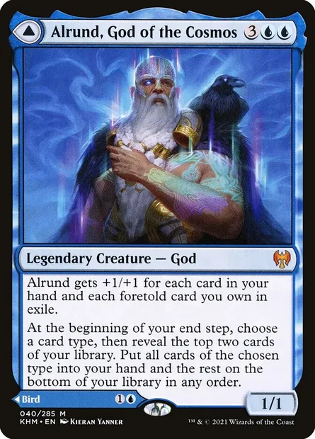 Alrund, God of the Cosmos // Hakka, Whispering Raven, Magic card KHM 40 — Kaldheim set