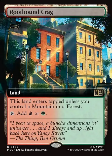 Rootbound Crag, Magic card MSC 489 — Marvel Super Heroes Commander set