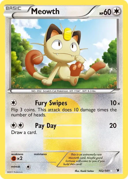 Meowth, Pokémon card NVI 102 — Noble Victories set