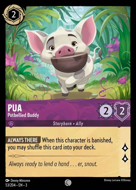 Pua - Potbellied Buddy, Disney Lorcana card CH3-053 — Into the Inklands set