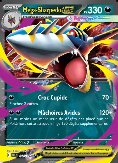 Méga-Sharpedo-ex, carte Pokémon PFL 061 — extension Flammes Fantasmagoriques
