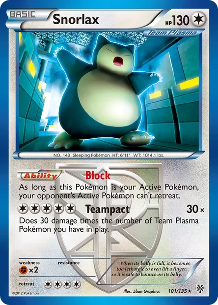 Snorlax, Pokémon card PLS 101 — Plasma Storm set