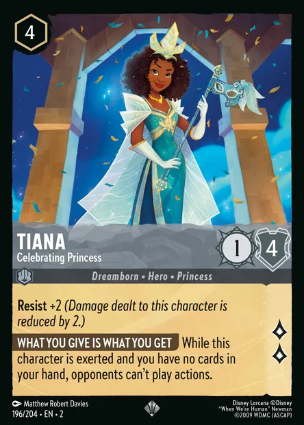 Tiana - Celebrating Princess, Disney Lorcana card CH2-196 — Rise of the Floodborn set