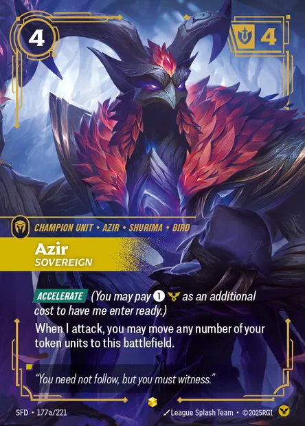 Azir, Riftbound card SFD 177a — Spiritforged set
