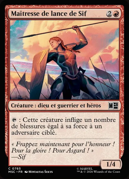 Maîtresse de lance de Sif, carte Magic MSC 765 — extension Marvel Super Heroes Commander