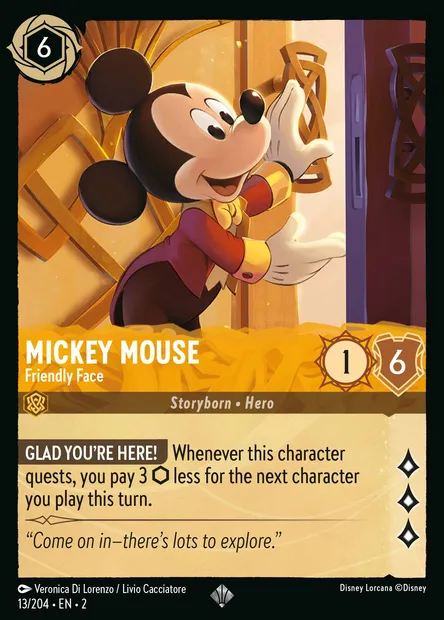 Mickey Mouse - Friendly Face, Disney Lorcana card CH2-013 — Rise of the Floodborn set