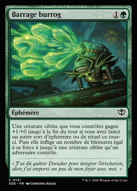 Barrage burrog, carte Magic SOS 141 — extension Secrets of Strixhaven