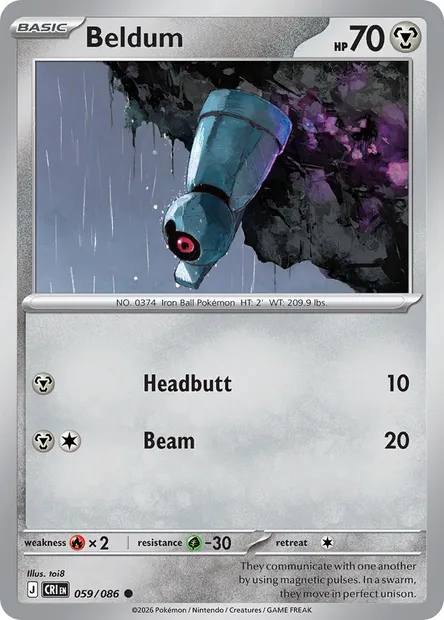 Beldum, Pokémon card CRI 059 — Chaos Rising set