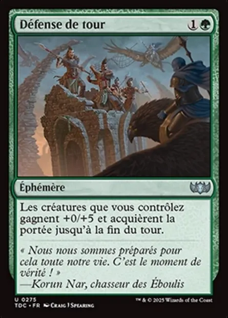 Défense de tour, carte Magic TDC 275 — extension Tarkir: Dragonstorm Commander