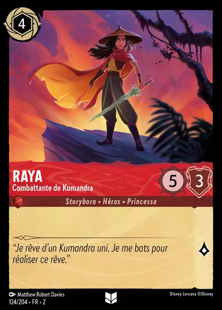 Raya - Combattante de Kumandra, carte Disney Lorcana CH2-124 — extension L'Ascension des Floodborn
