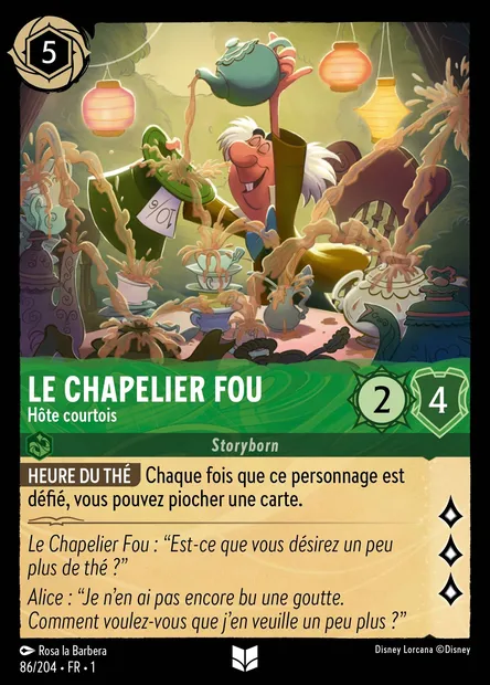 Le Chapelier Fou - Hôte courtois, carte Disney Lorcana CH1-086 — extension Premier Chapitre