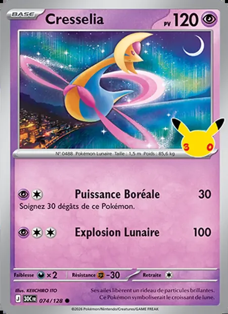 Cresselia, carte Pokémon 30C 074 — extension 30ᵉ Anniversaire