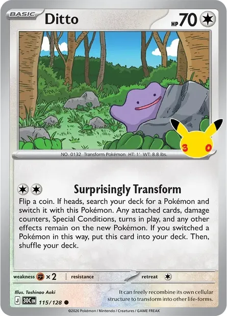 Ditto, Pokémon card 30C 115 — 30th Celebration set