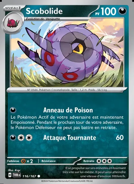 Scobolide, carte Pokémon TWM 116 — extension Mascarade Crépusculaire