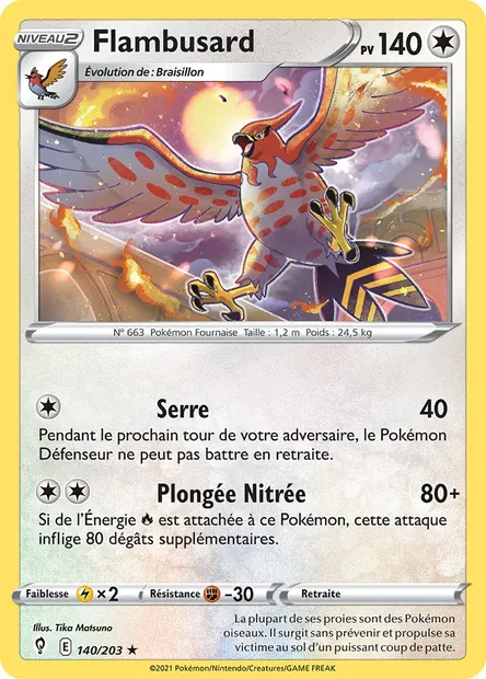 Flambusard, carte Pokémon EVS 140 — extension Évolution Céleste