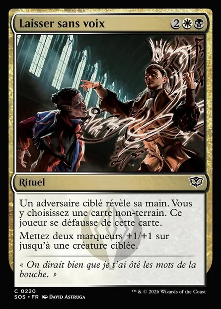 Laisser sans voix, carte Magic SOS 220 — extension Secrets of Strixhaven