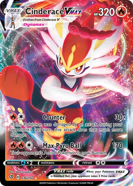 Cinderace VMAX, Pokémon card RCL 36 — Rebel Clash set