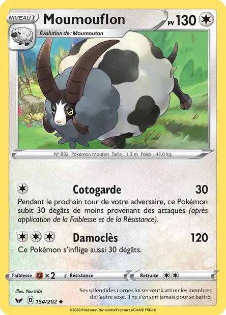 Moumouflon, carte Pokémon SSH 154 — extension Épée et Bouclier