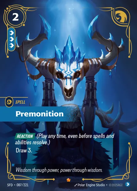 Premonition, carte Riftbound SFD 087 — extension Spiritforged