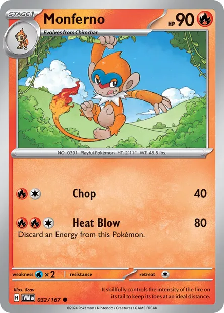 Monferno, Pokémon card TWM 032 — Twilight Masquerade set