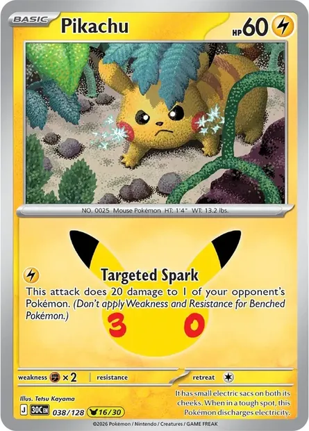 Pikachu, Pokémon card 30C 038 — 30th Celebration set