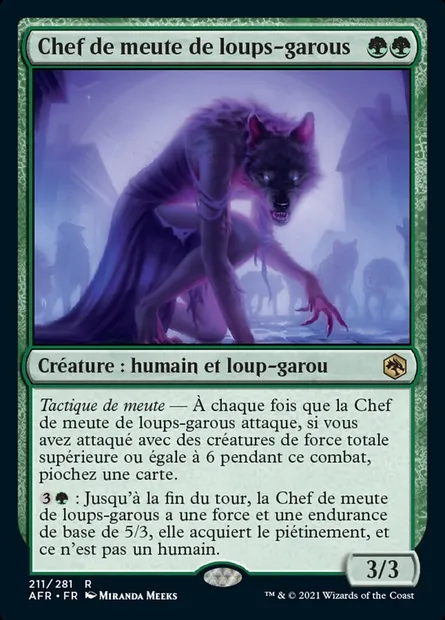 Chef de meute de loups-garous, carte Magic AFR 211 — extension Forgotten Realms: Aventures dans les Royaumes Oubliés
