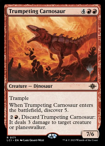 Trumpeting Carnosaur, Magic card PLCI 171p — The Lost Caverns of Ixalan Promos set