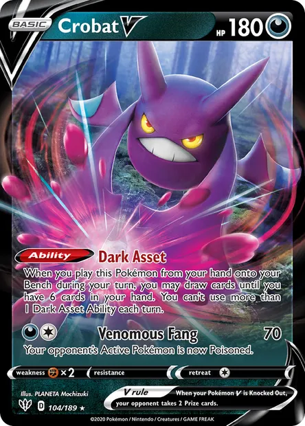 Crobat V, Pokémon card DAA 104 — Darkness Ablaze set