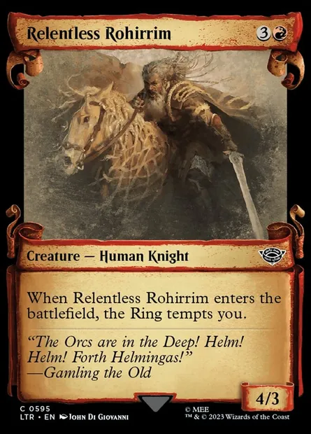 Rohirrim implacable, carte Magic LTR 595 — extension Le Seigneur des Anneaux : chroniques de la Terre du Milieu