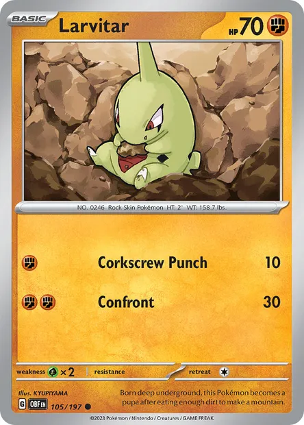 Larvitar, Pokémon card OBF 105 — Obsidian Flames set