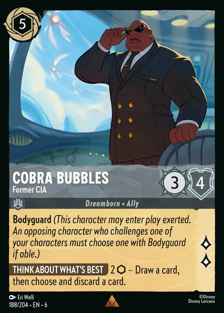 Cobra Bubbles - Former CIA, Disney Lorcana card CH6-188 — Azurite Sea set