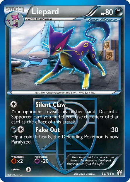 Liepard, Pokémon card PLS 84 — Plasma Storm set
