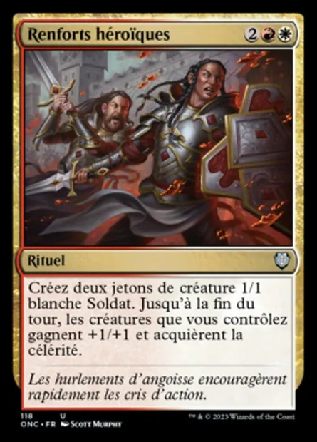 Renforts héroïques, carte Magic ONC 118 — extension Phyrexia: All Will Be One Commander