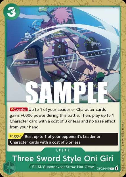 Three Sword Style Oni Giri, One Piece card OP02-045 — PARAMOUNT WAR set