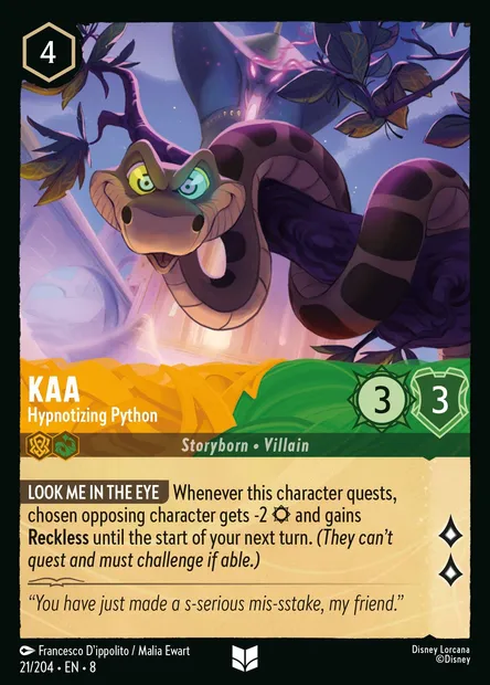 Kaa - Hypnotizing Python, Disney Lorcana card CH8-021 — The Reign of Jafar set