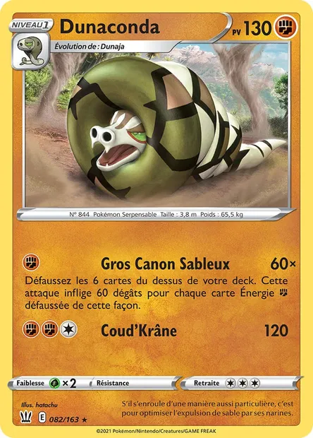 Dunaconda, carte Pokémon BST 82 — extension Styles de combat