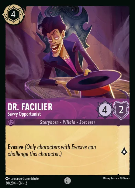 Dr. Facilier - Savvy Opportunist, Disney Lorcana card CH2-038 — Rise of the Floodborn set