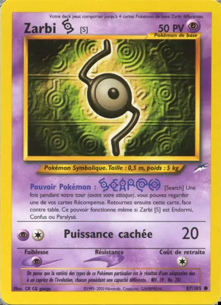 Zarbi S, carte Pokémon NDE 87 — extension Neo Destiny