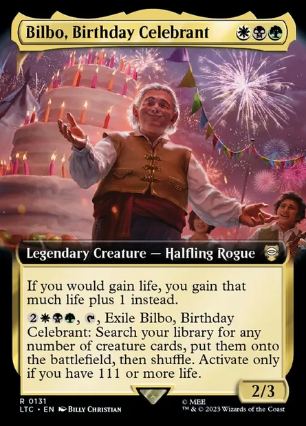 Bilbo, Birthday Celebrant, Magic card LTC 131 — Tales of Middle-earth Commander set