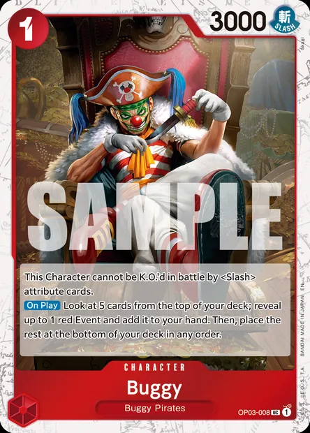 Buggy, One Piece card OP03-008 — PILLARS OF STRENGTH set
