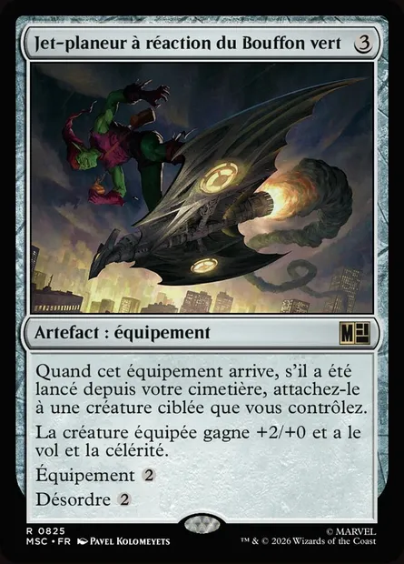 Jet-planeur à réaction du Bouffon vert, carte Magic MSC 825 — extension Marvel Super Heroes Commander