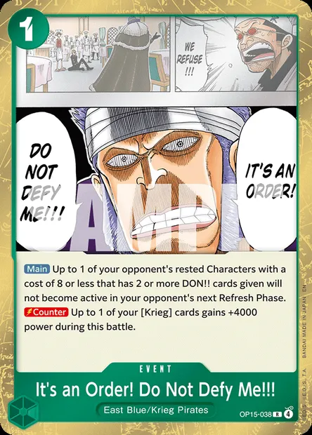It's an Order! Do Not Defy Me!!!, One Piece card OP15-038 — ADVENTURE ON KAMI’S ISLAND set