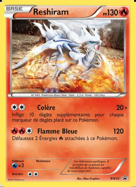 Reshiram, carte Pokémon BW 23 — extension Promo BW