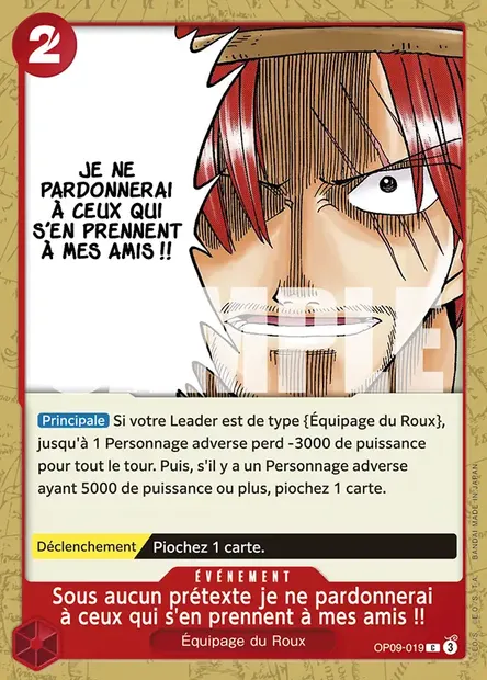 Sous aucun prétexte je ne pardonnerai à ceux qui s'en prennent à mes amis !!, carte One Piece OP09-019 — extension LES NOUVEAUX EMPEREURS