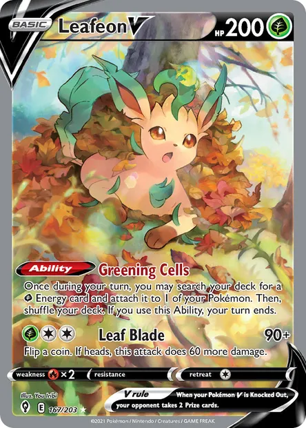 Leafeon V, Pokémon card EVS 167 — Evolving Skies set
