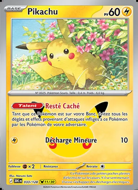 Pikachu, carte Pokémon 30C 033 — extension 30ᵉ Anniversaire