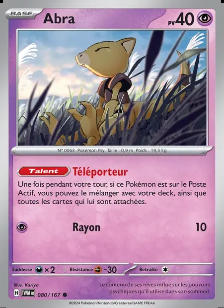 Abra, carte Pokémon TWM 080 — extension Mascarade Crépusculaire