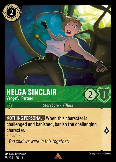 Helga Sinclair - Vengeful Partner, Disney Lorcana card CH3-075 — Into the Inklands set