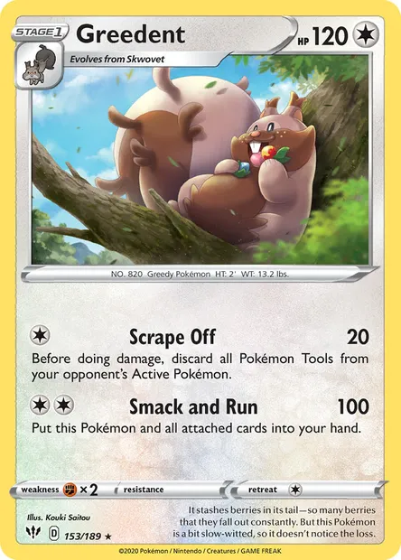 Greedent, Pokémon card DAA 153 — Darkness Ablaze set