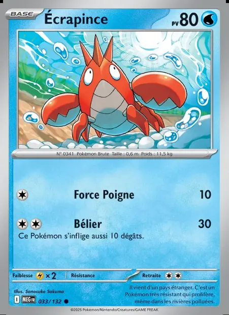 Écrapince, carte Pokémon MEG 033 — extension Méga-Évolution